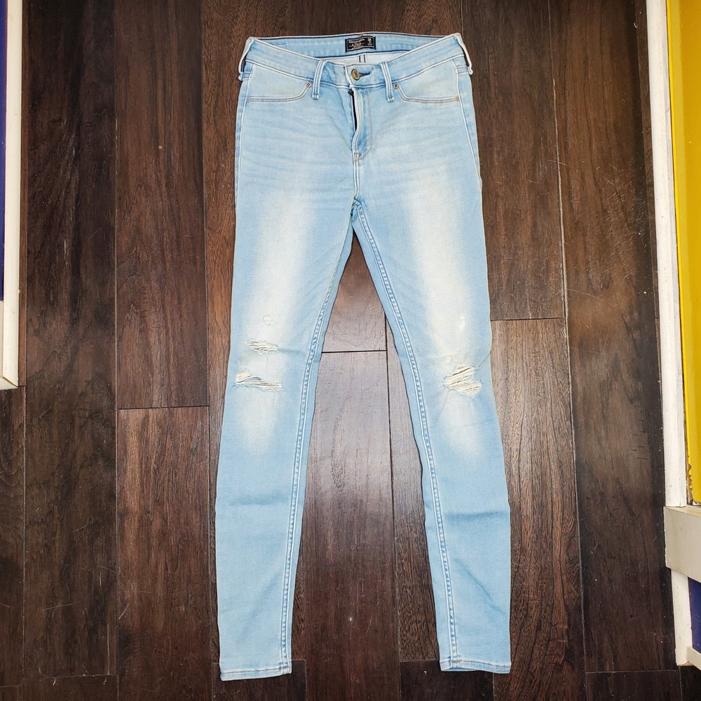 Abercrombie Fitch Mid Rise Jean Legging Womens 2 26×29.5 Light Blue Distressed
